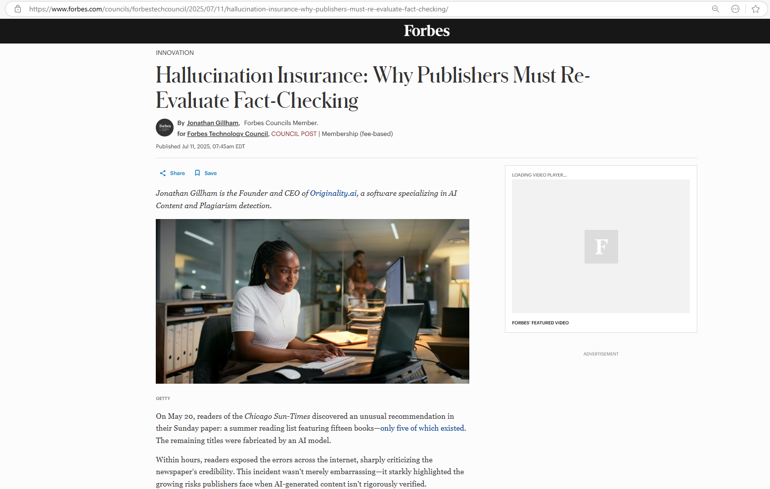 AI-generated article published by Forbes Councils