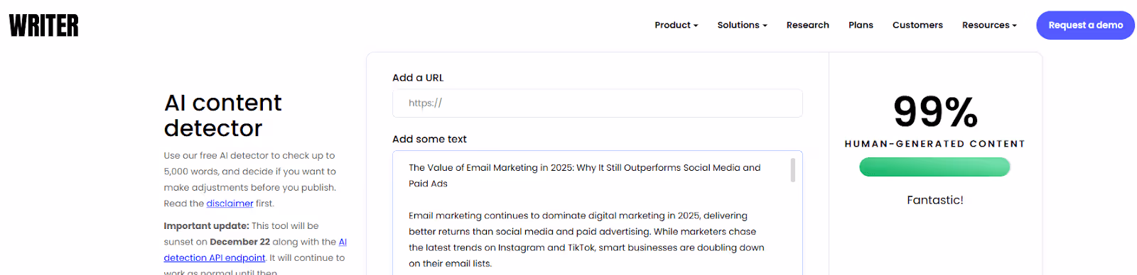 Writer AI Detection Score of a Gravity Write Generated Article