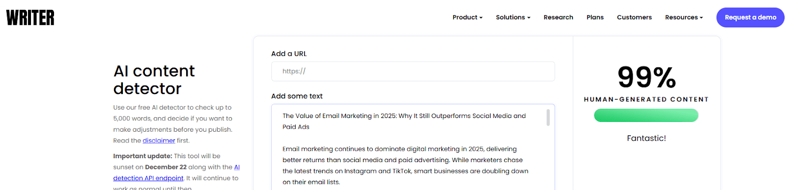 Writer AI Detection Score of a Gravity Write Generated Article