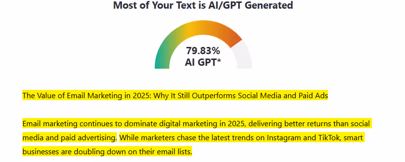 ZeroGPT Score of a GravityWrite AI Generated Article