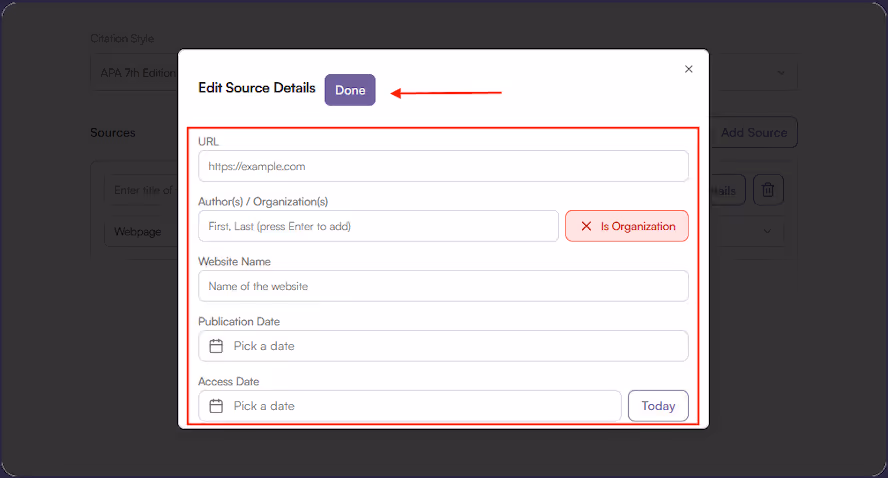 Enter Source Details