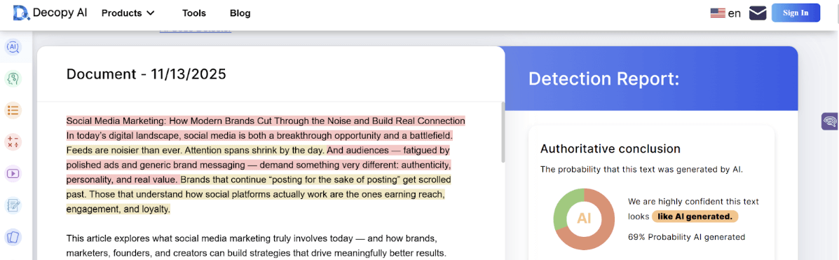 Decopy Scan of an AI Article