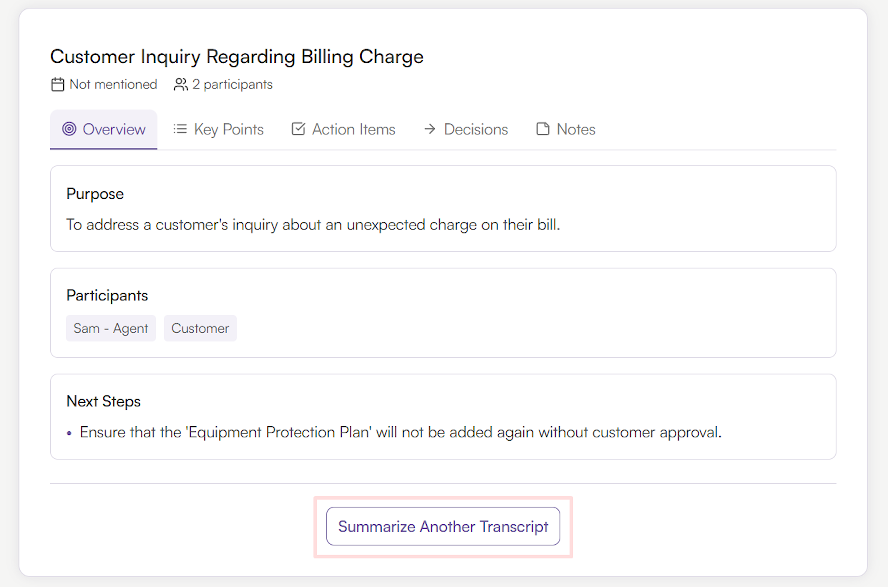Summarize Another Transcript