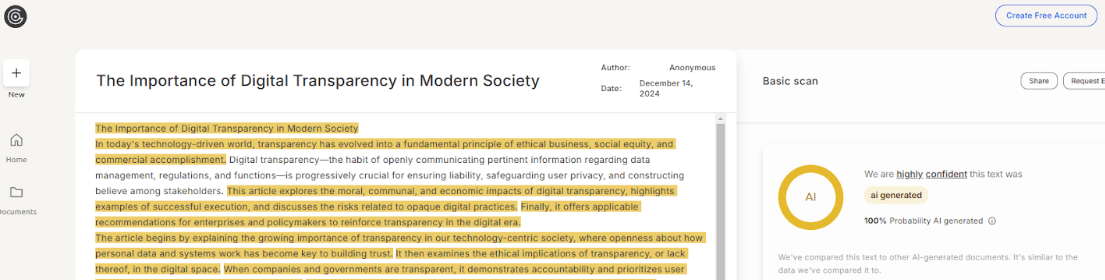 GPTZero Scan of Humanized Text