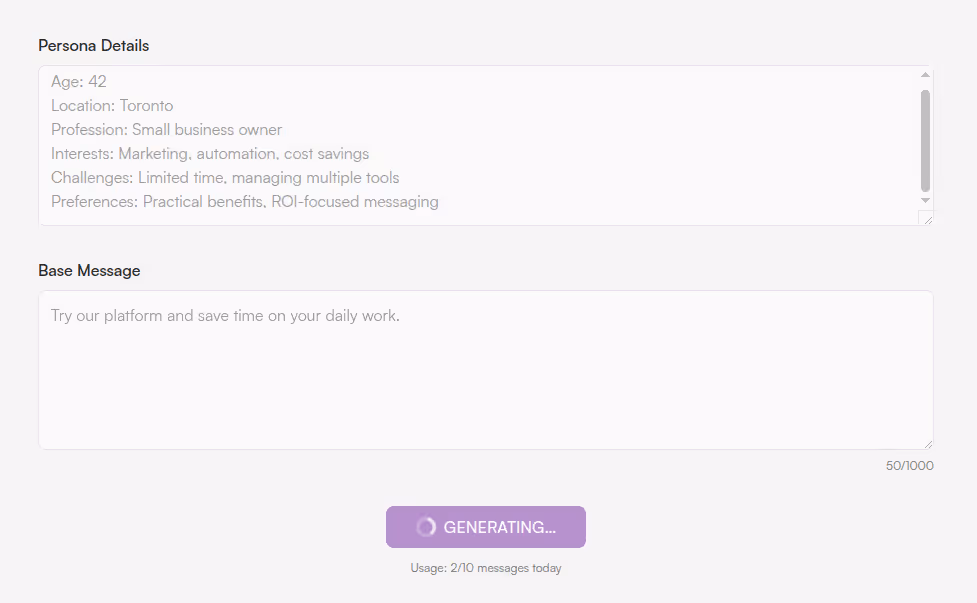 Click GENERATE MESSAGE