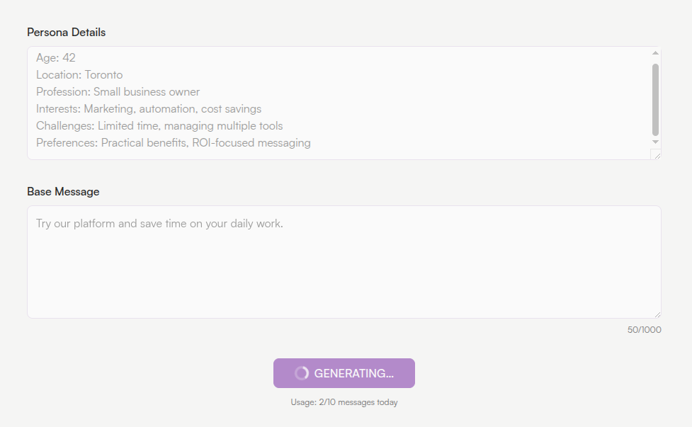 Click GENERATE MESSAGE 