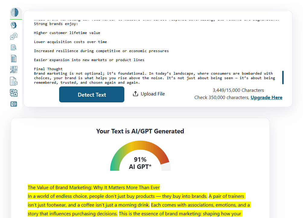 ZeroGPT scan of AI text