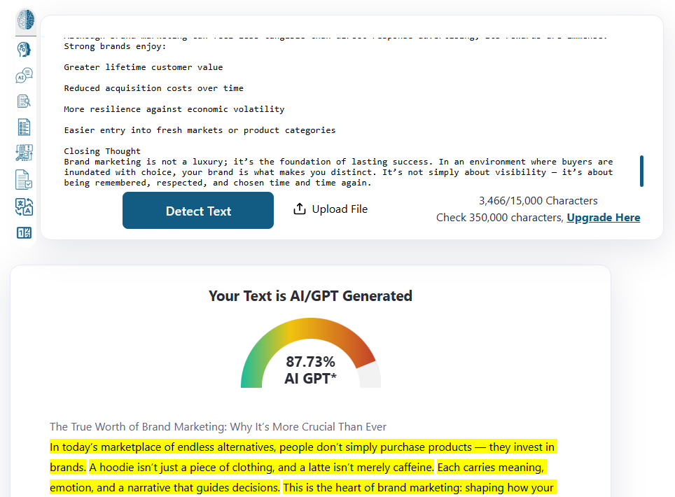 ZeroGPT scan of Humanized Text