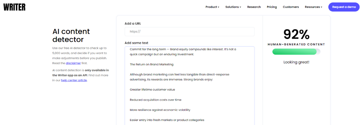 Writer Scan of AI Text