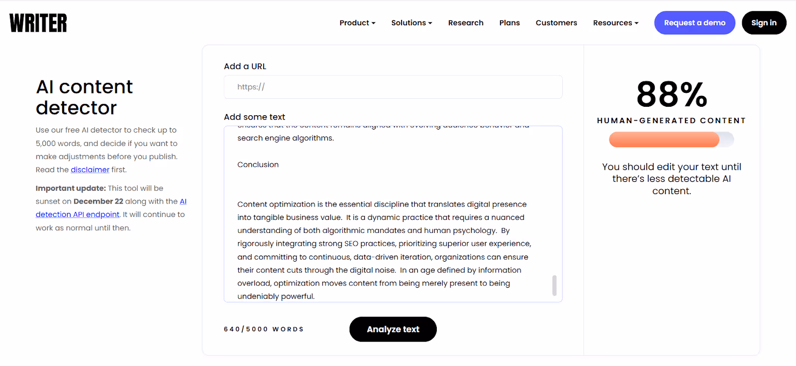 Writer Scan of Essayness AI-generated essay