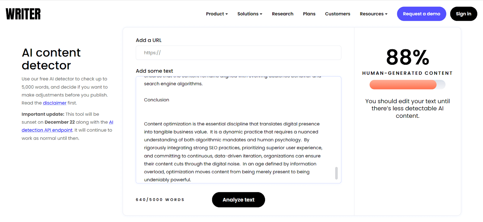 Writer Scan of Essayness AI-generated essay