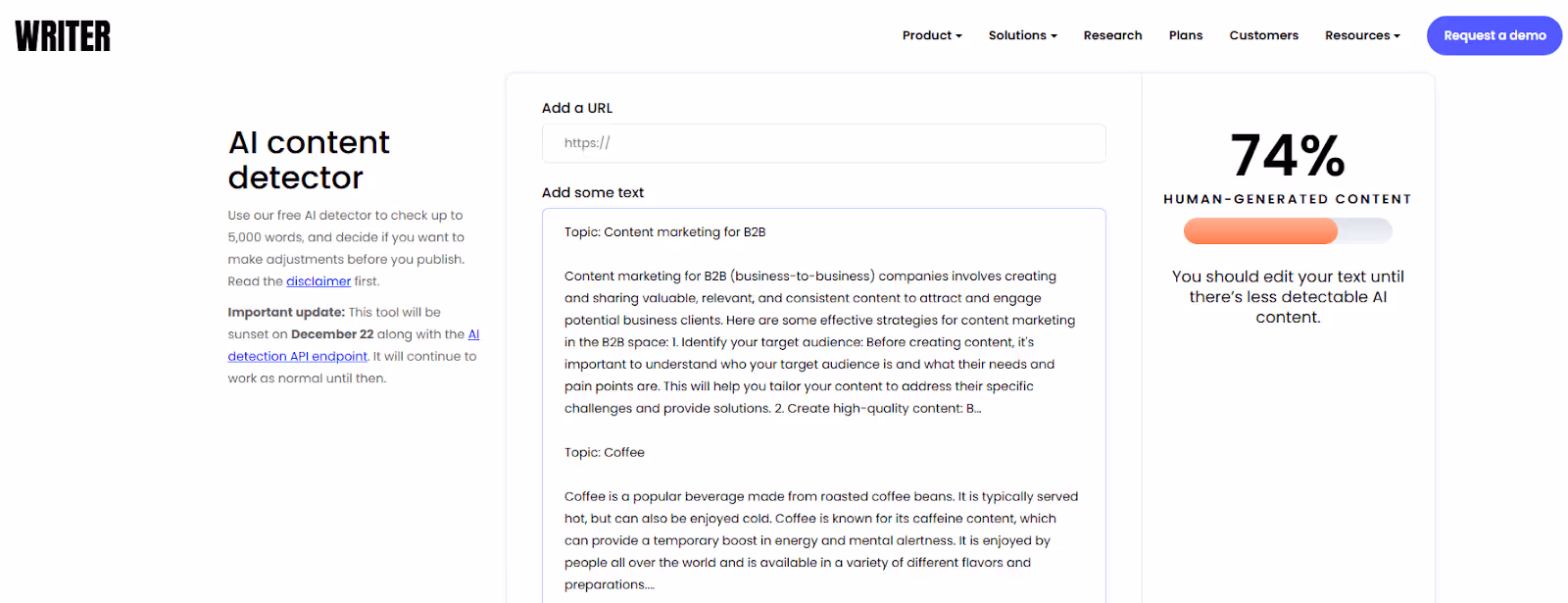 Writer AI Detection Score of a PaperTyper Essay Sample