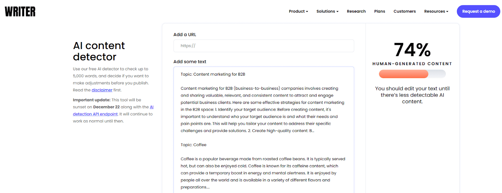 Writer AI Detection Score of a PaperTyper Essay Sample
