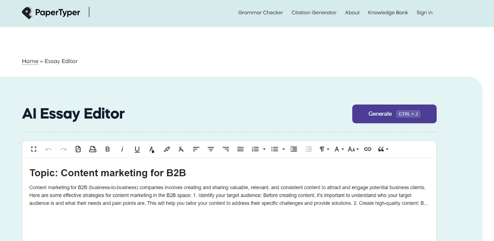 PaperTyper AI Essay Generation