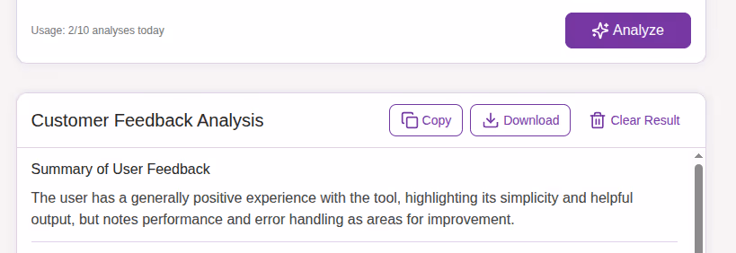 Copy, Download, or Clear Results