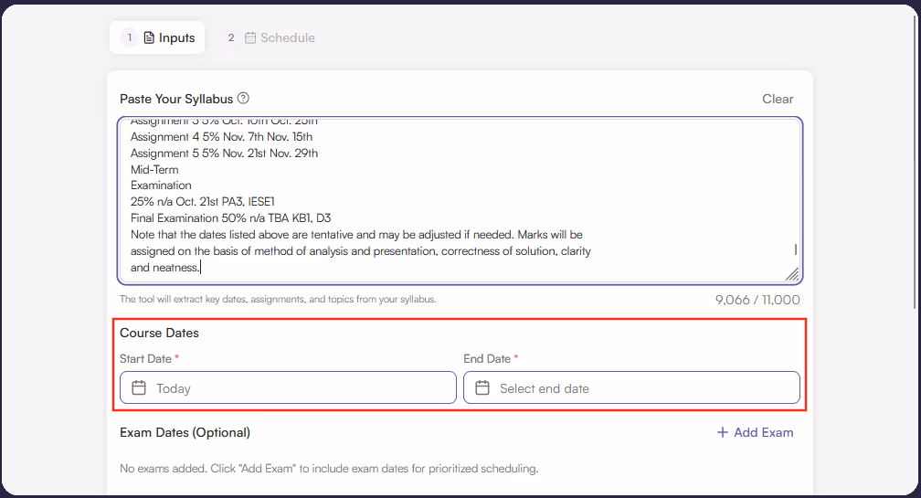 Set Course Start/End Dates