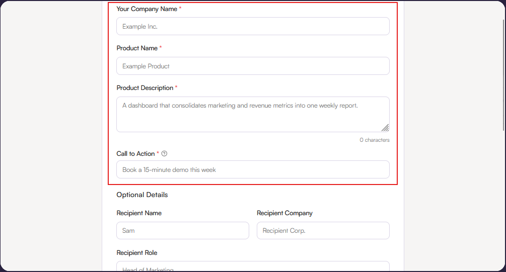 Enter mandatory details