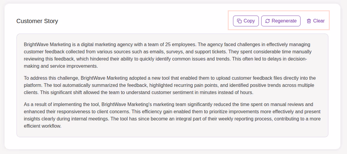Copy, Regenerate, or Clear Results