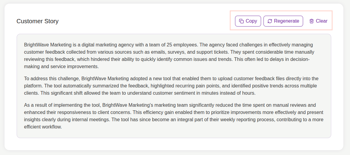 Copy, Regenerate, or Clear Results