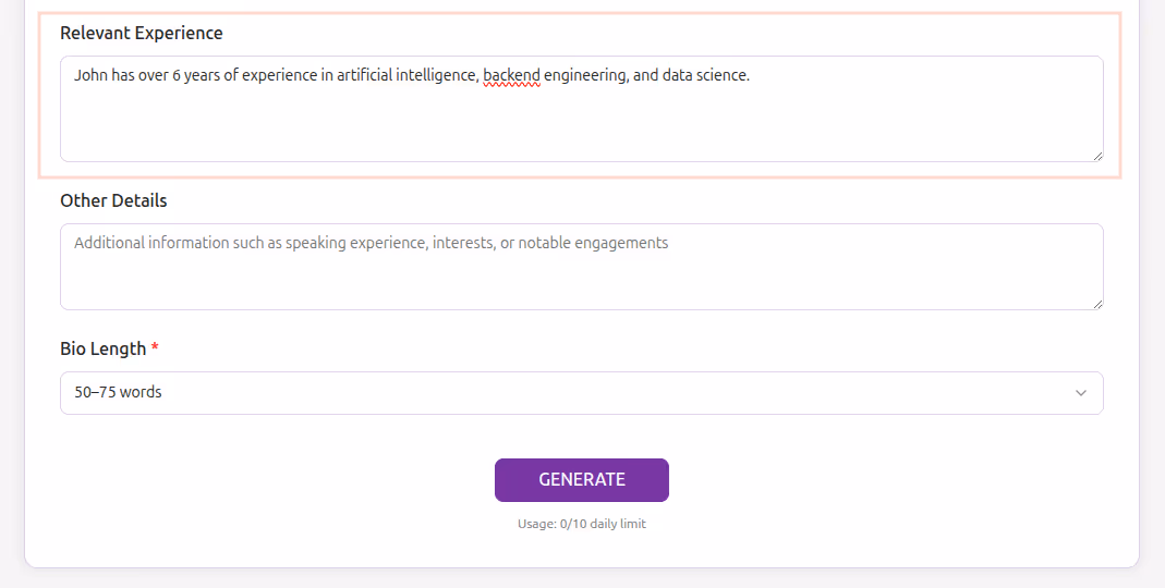 Fill Relevant Experience