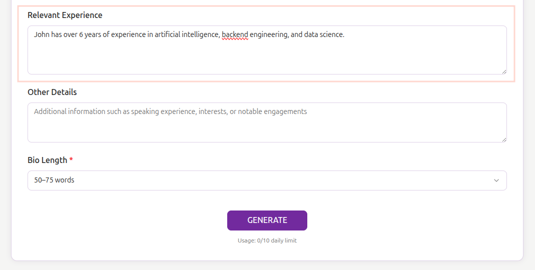 Fill Relevant Experience