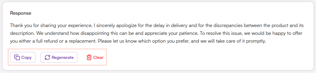 Copy, Regenerate, or Clear Results
