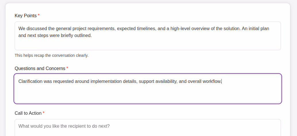 Add Questions and Concerns
