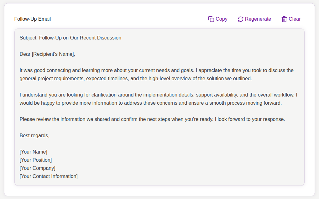 Click Generate Email