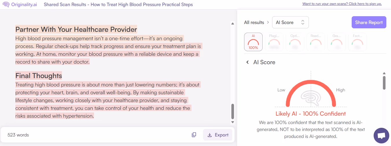 Originality.ai Scan of AI Text