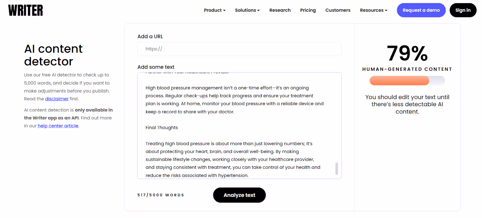 Writer AI detector AI-generated text scan