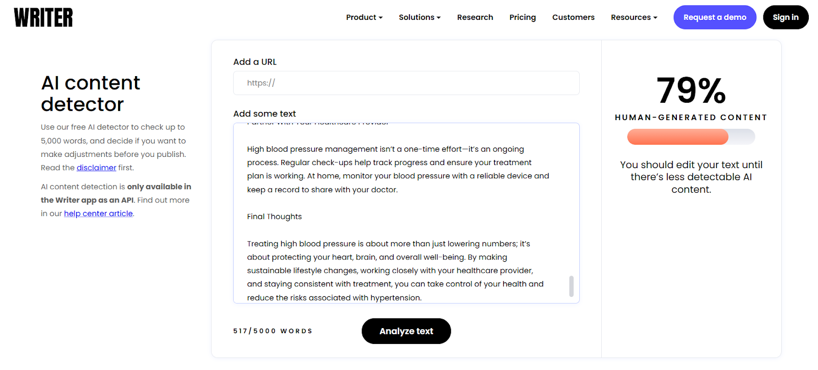 Writer AI detector AI-generated text scan