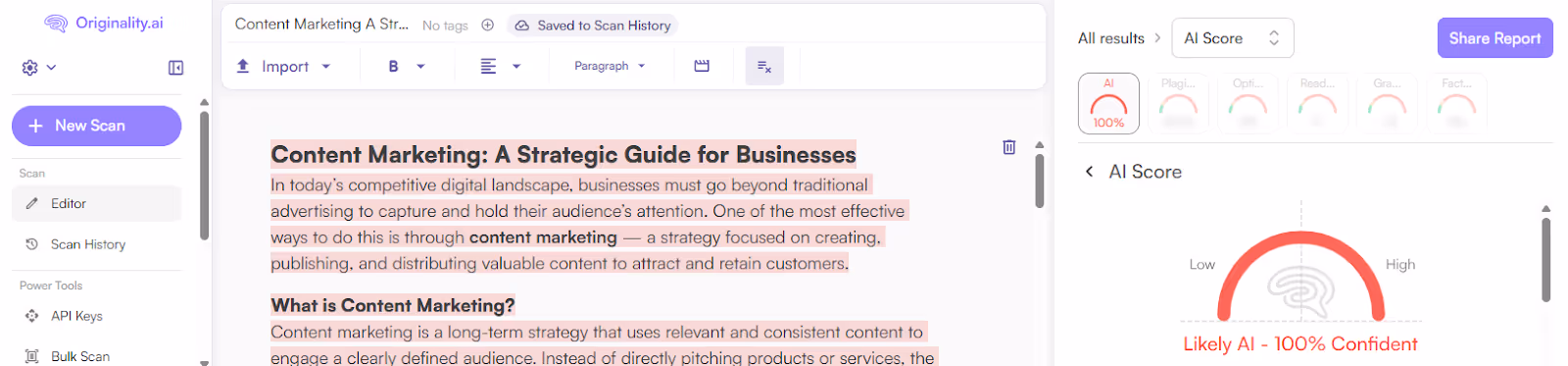 Originality.ai Scan of ChatGPT Text (The Ghost AI Review)