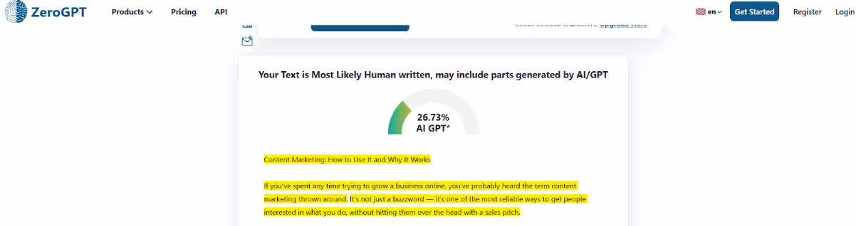 ZeroGPT scan of The Ghost Humanized Text