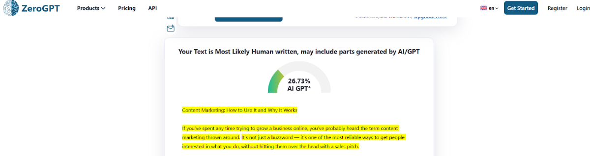 ZeroGPT scan of The Ghost Humanized Text