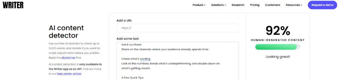 Writer AI Detection scan of The Ghost AI Humanized Text