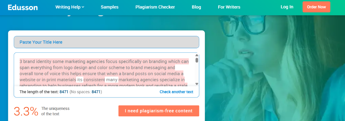 Edusson Plagiarism check scan of a published blog