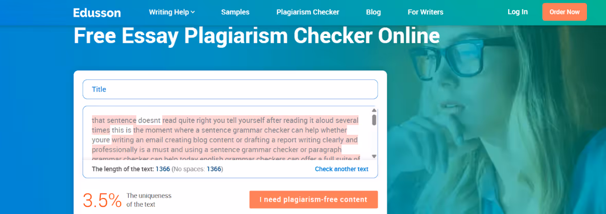 Edusson Plagiarism check scan of a published blog