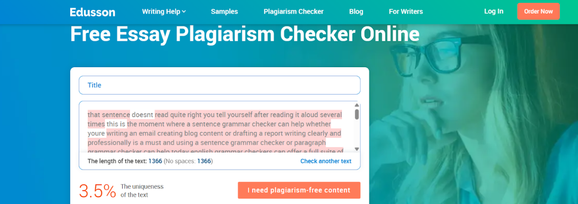 Edusson Plagiarism check scan of a published blog