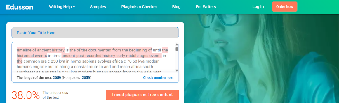 Edusson Plagiarism check scan of a patchwork plagiarism sample