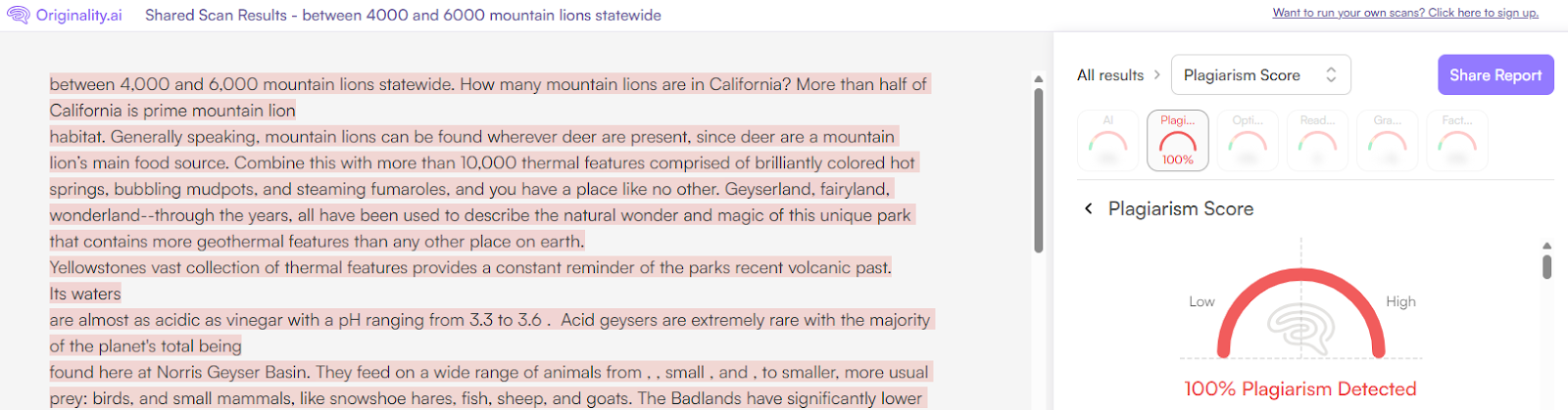Originality.ai scan of patchwork plagiarism