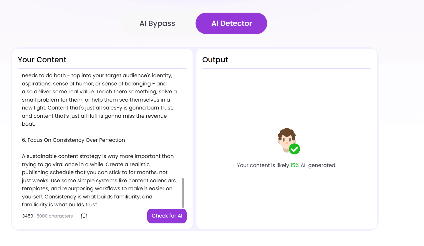 AI Humanized text EaseMate AI detection