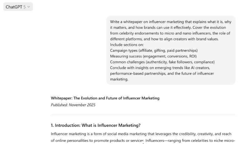 GPT-5 generated paper on influencer marketing