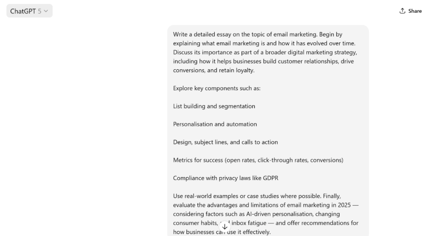 ChatGPT prompt for an essay on email marketing