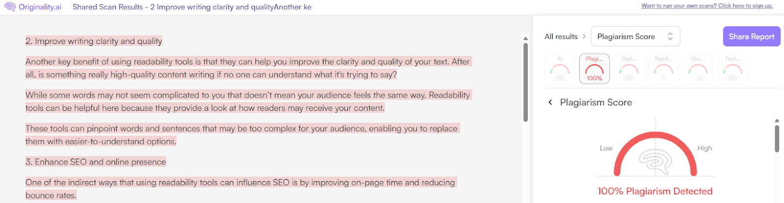 Originality.ai Plagiarism Checker Scan