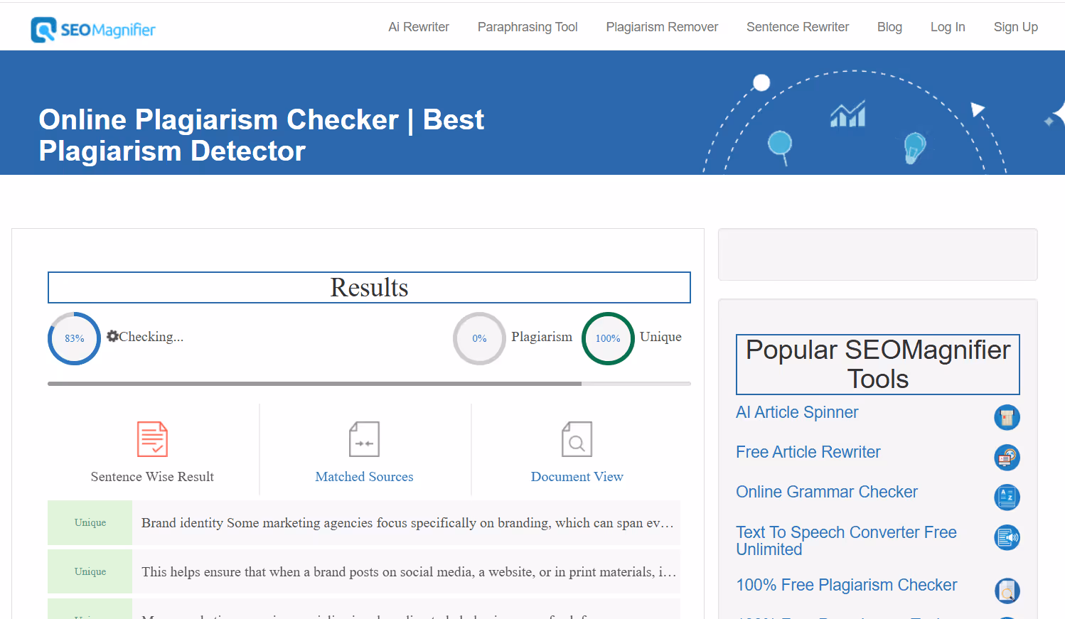 SEO Magnifier plagiarism detector