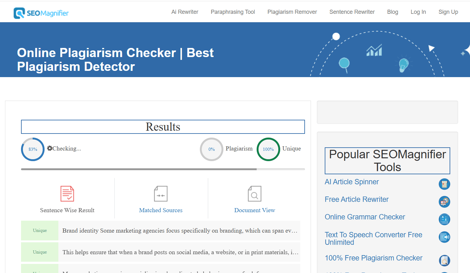 SEO Magnifier plagiarism detector