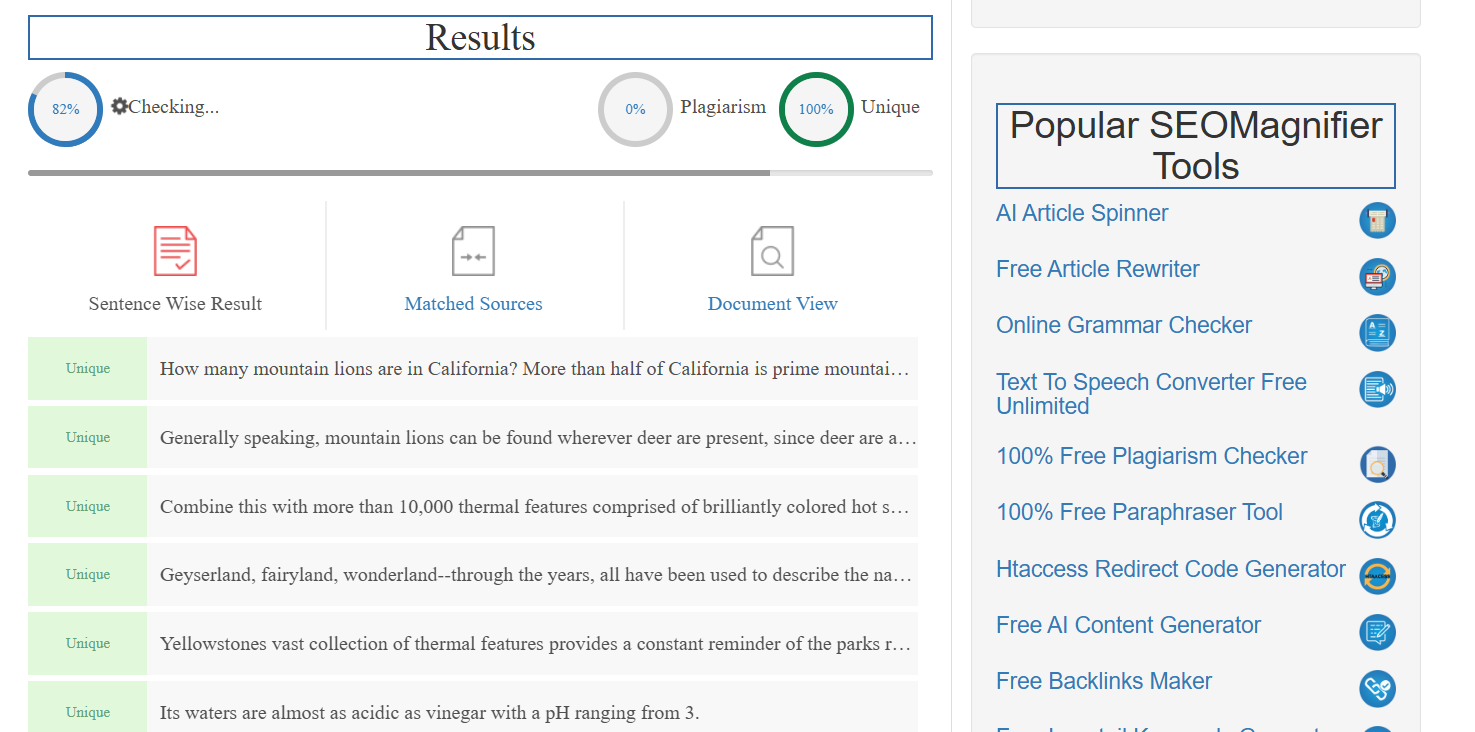 SEOMagnifier plagiarism checker