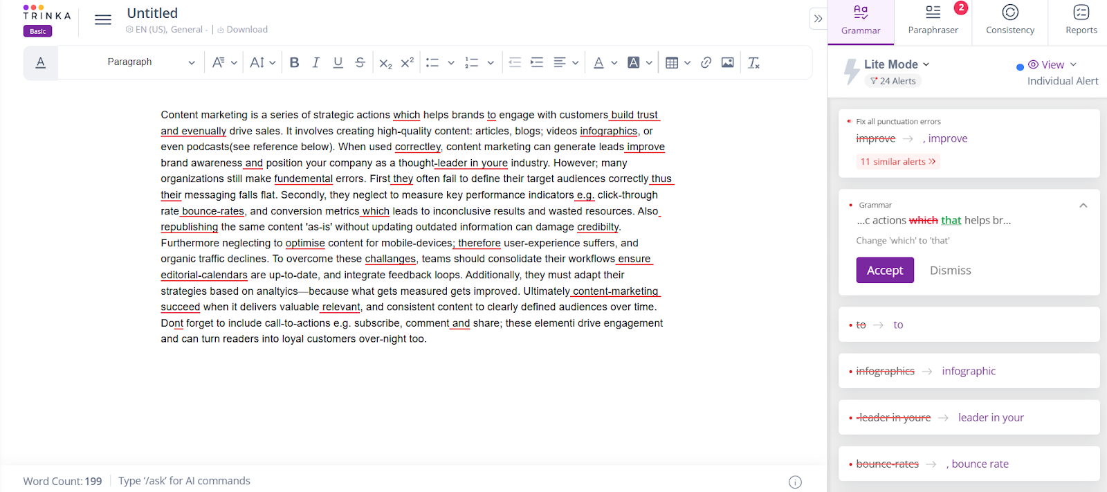 Trinka AI Grammar Checking Scan