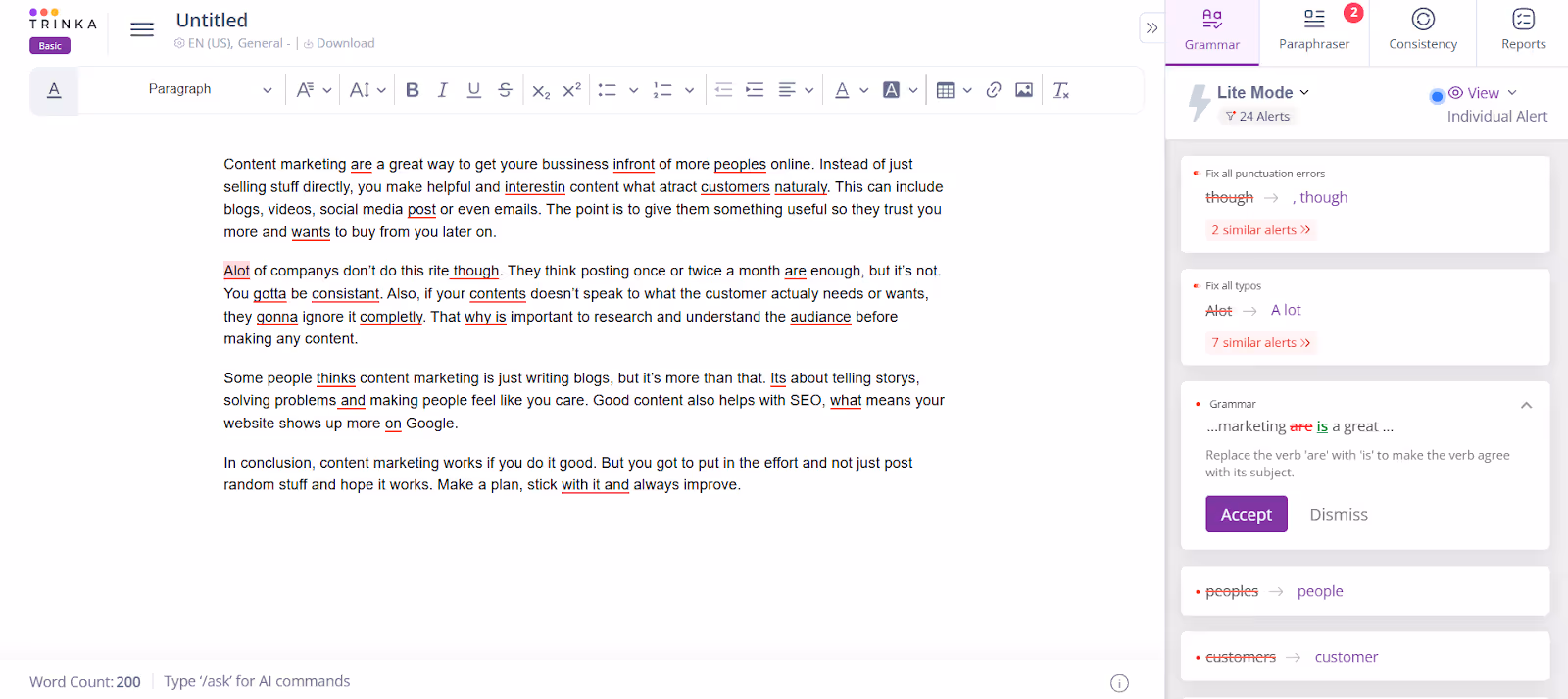 Trinka AI Grammar Checker