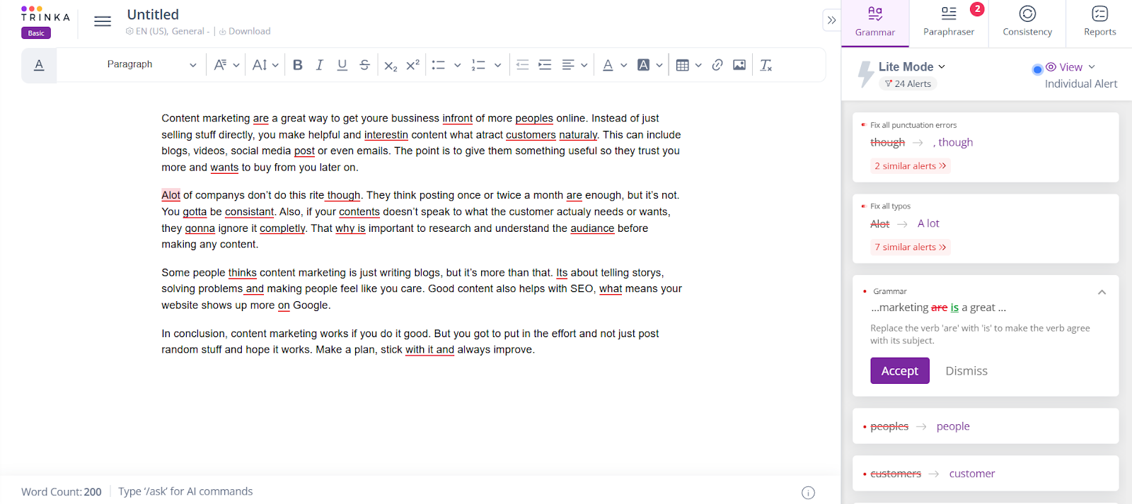 Trinka AI Grammar Checker